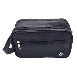 Everest Black Dual Compartment Toiletry Travel Bag Carry Handle Zipped 9.5x6x5"
